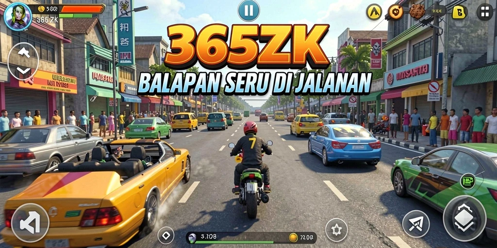 Screenshot gameplay 365ZK yang menunjukkan aksi balap yang mendebarkan.