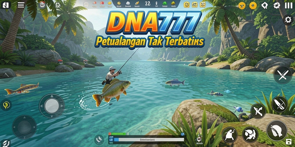 Screenshot gameplay DNA777 saat menangkap ikan besar.