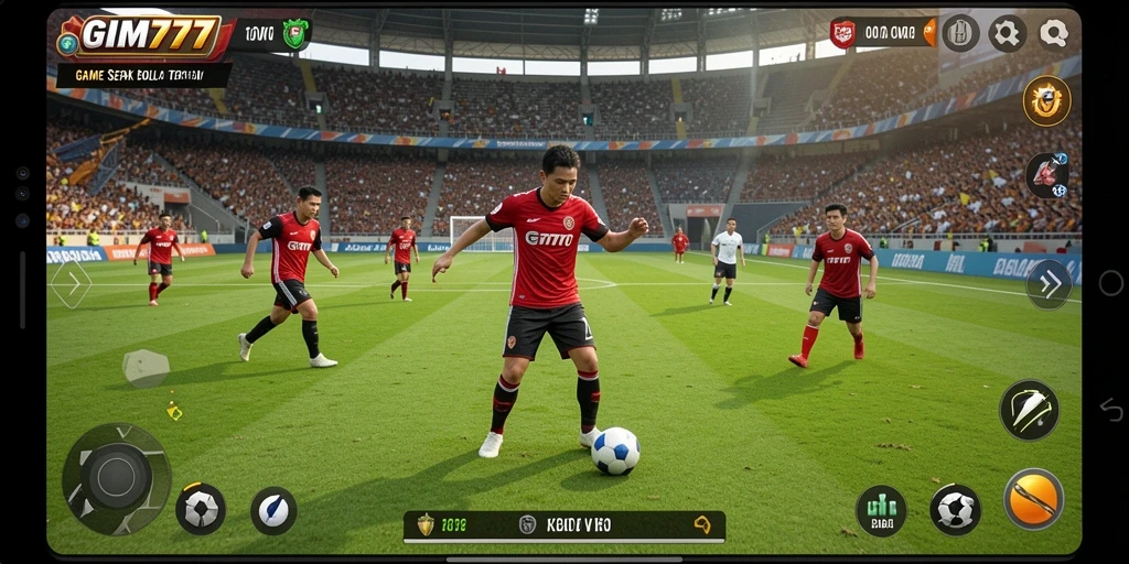 Tampilan utama gameplay GIM777 dengan aksi sepak bola yang mendebarkan.