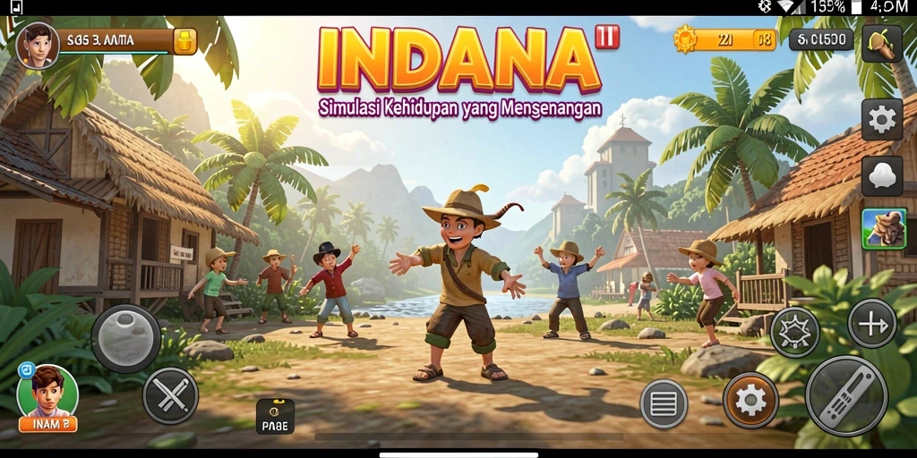 Tampilan gameplay INDAAA yang menarik dengan beragam aktivitas.