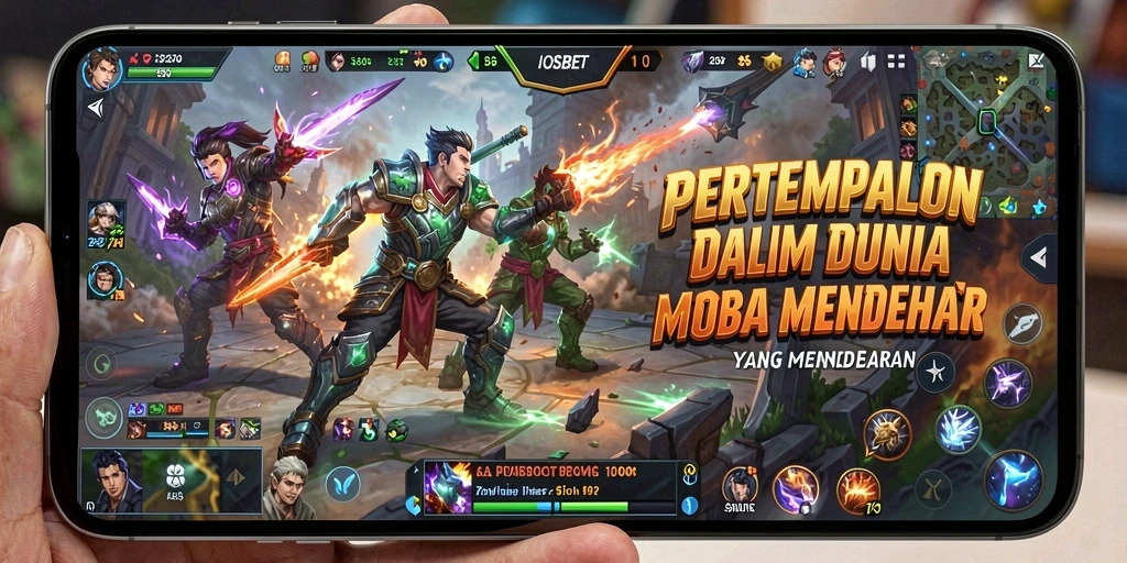 Tampilan gameplay epik dalam pertempuran MOBA.