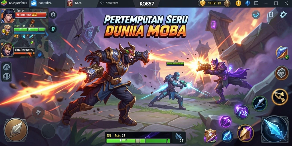 Screenshot gameplay seru dari KO857 di arena MOBA.
