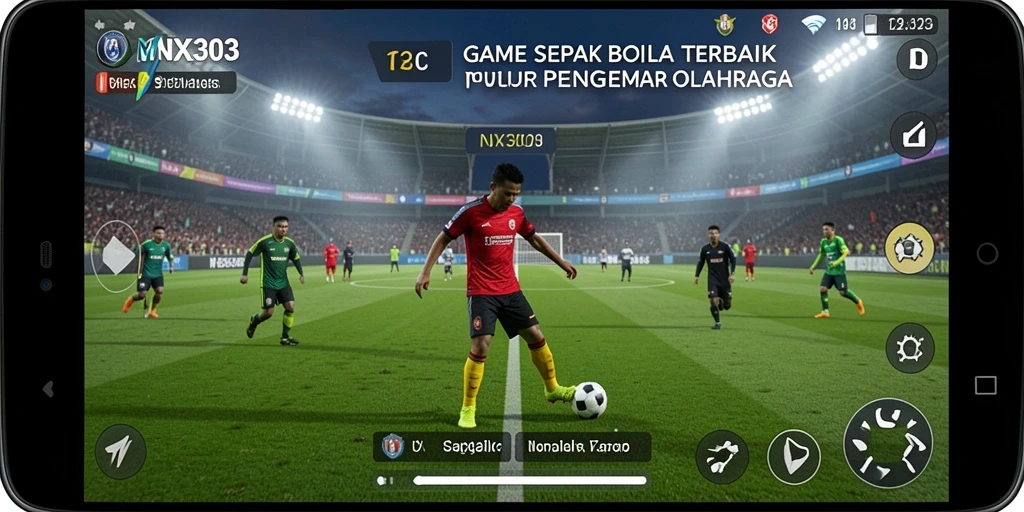 Tampilan gameplay NX303 menampilkan aksi seru di lapangan sepak bola.