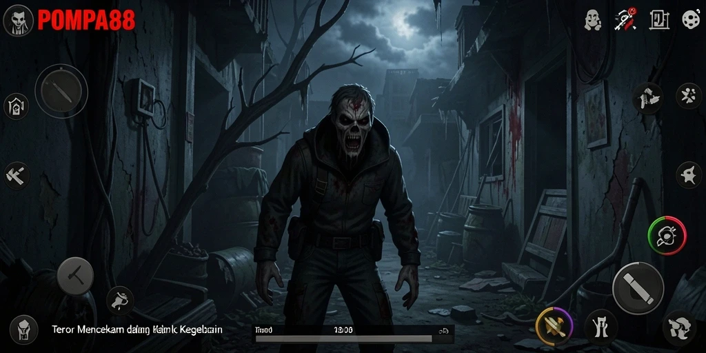 Menampilkan gameplay POMPA88 dengan suasana mencekam dan misterius.
