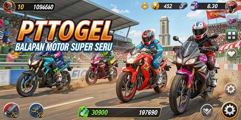 Tampilan gameplay menegangkan dari PTTOGEL saat balapan motor.