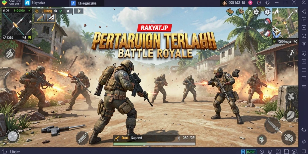 Tampilan gameplay RAKYATJP dengan aksi Battle Royale yang mendebarkan.