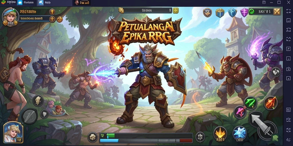 Tangkapan layar gameplay RI889 dengan karakter bertarung di dunia RPG yang menakjubkan.
