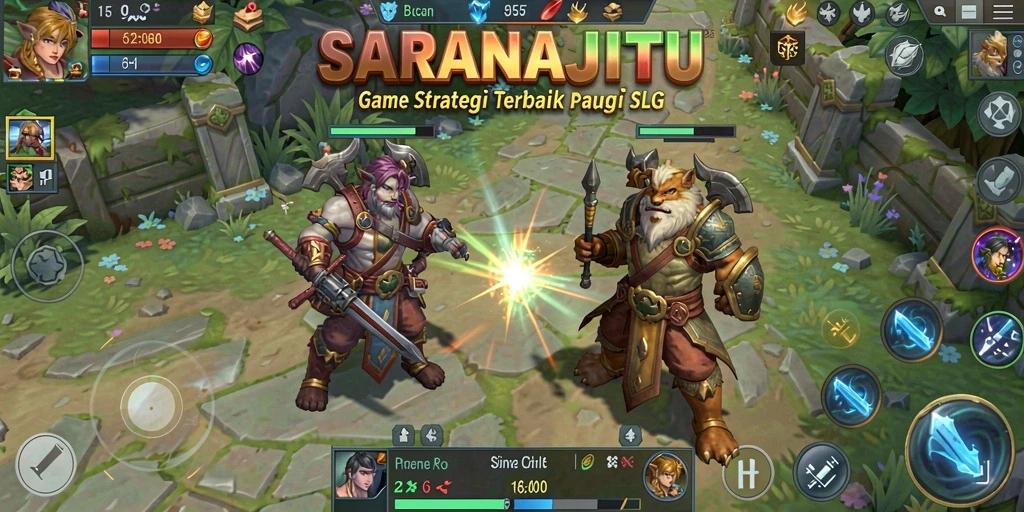 Tangkapan layar dari gameplay SLG SARANAJITU yang intens.