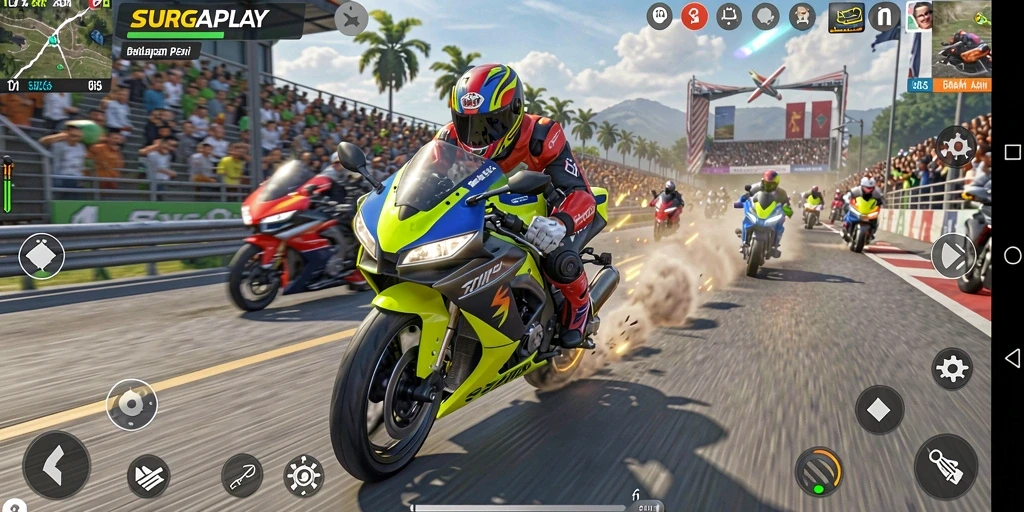 Gameplay seru balapan motor dalam SURGAPLAY.