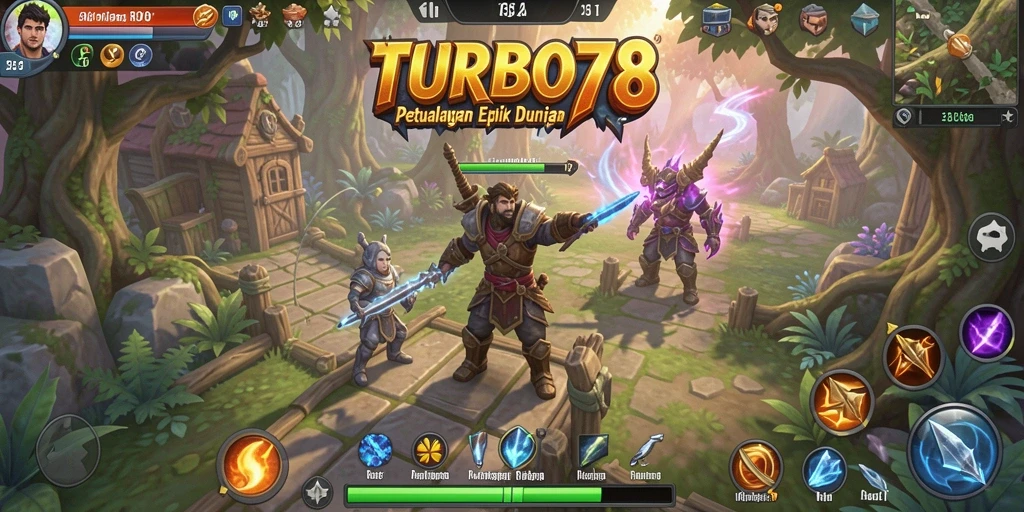 Screenshot utama TURBO78 menampilkan aksi seru dalam pertempuran RPG.